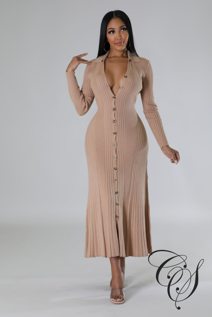 Lyla Ribbed Button Up Knit Maxi Dress